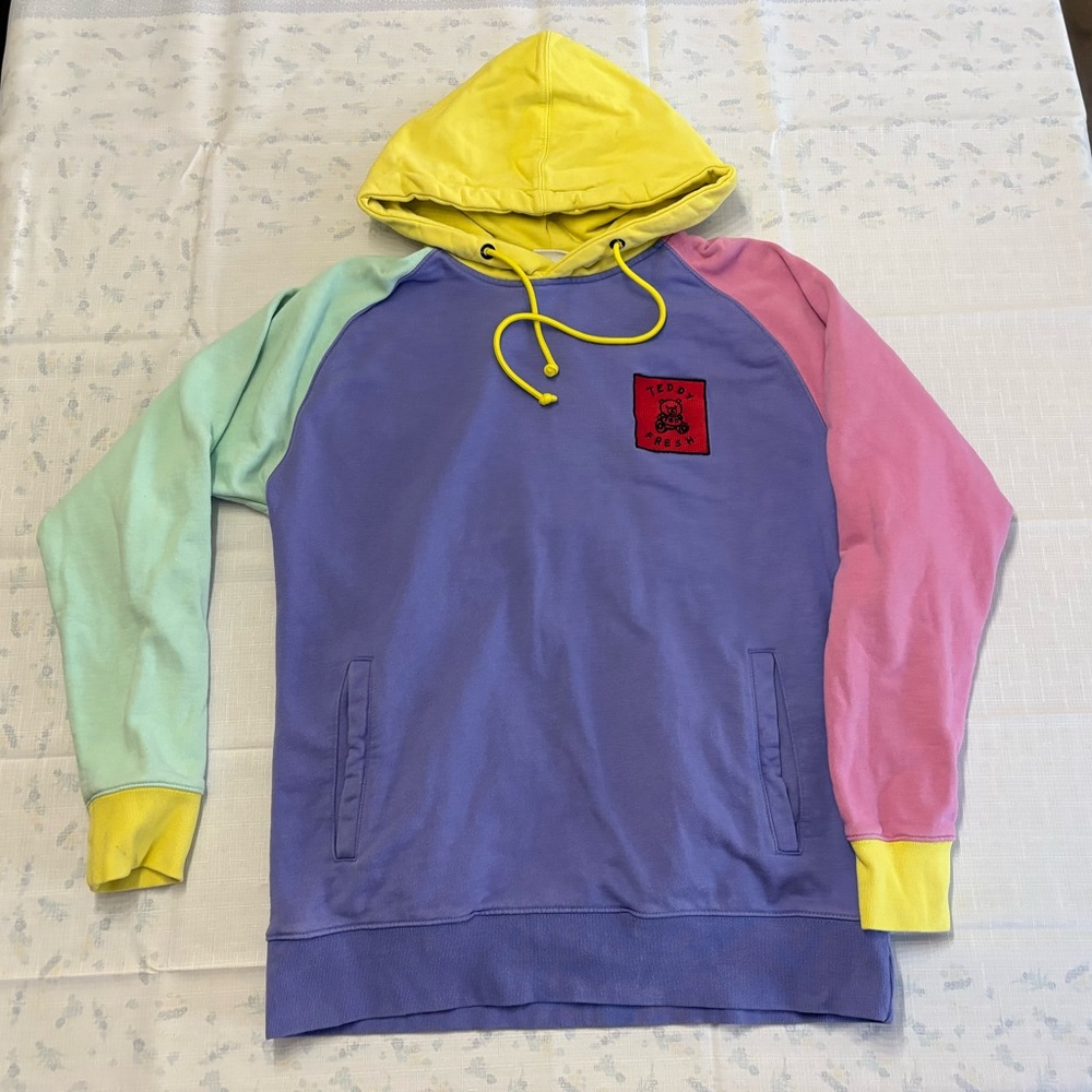 Teddy Fresh Colorblock Pastel Hoodie with Yellow Hood and Drawstrings